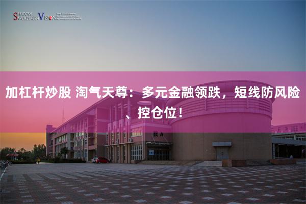 加杠杆炒股 淘气天尊：多元金融领跌，短线防风险、控仓位！