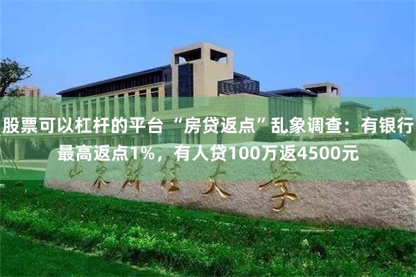 股票可以杠杆的平台 “房贷返点”乱象调查：有银行最高返点1%，有人贷100万返4500元